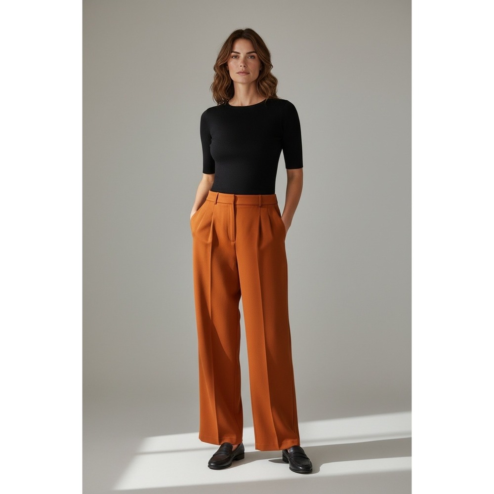 Christian Lacroix Burnt Orange Pleated Wide Leg Trousers Pants Size 2